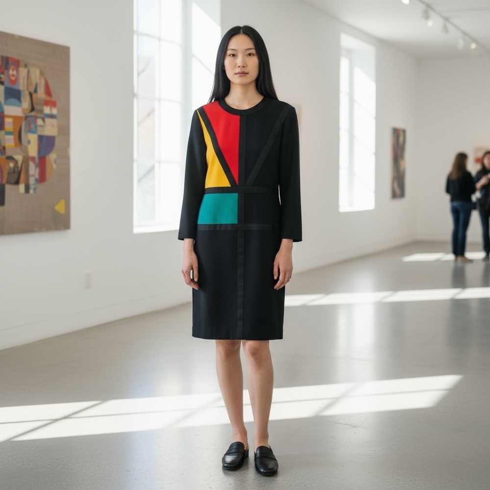 Vintage Mid-Century Modern Union Made Lilli Ann Mondrian Long Sleeve Dress